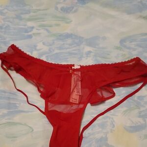 Victoria's Secret Sheer Lace-Trim Red Backless Thong